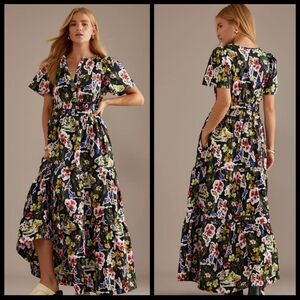 Anthropologie The Somerset Maxi Dress Sz. Small 100% Cotton NWT Black Floral